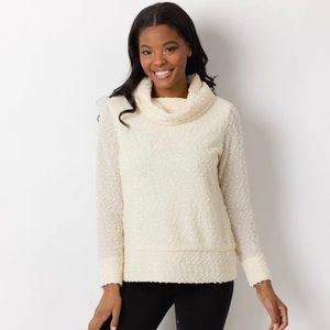 Sail to Sable Sparkle Knit Cowl Neck Pullover cream size medium
